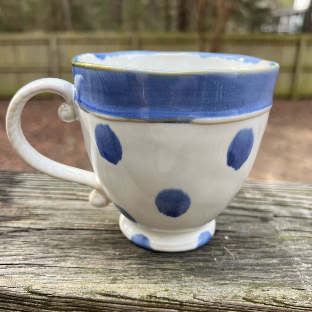 LucEver Home Ceramic 20oz Handle Blue Polka Dot Mug NWT